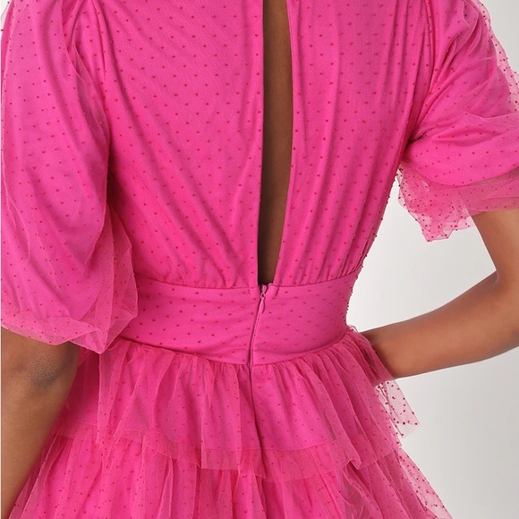Pink Ruffle Mini Cocktail Dress - Picture 2 of 3